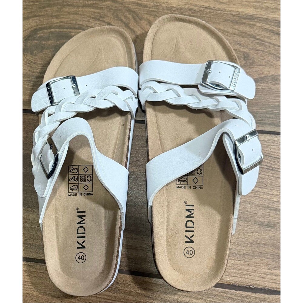 KIDMI Braided Sandals Size 40 White Cork Footbed Slip-On Slides